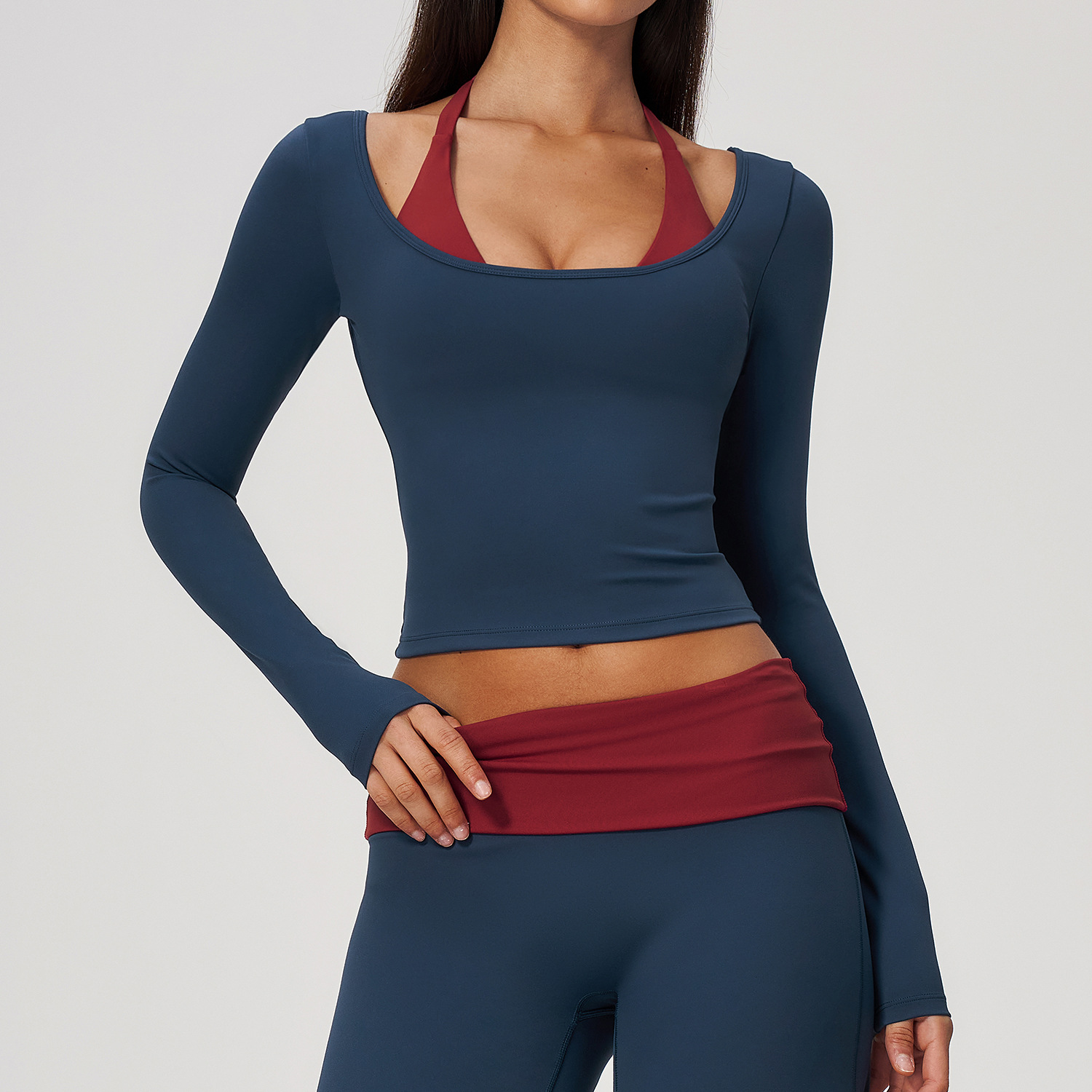 Crop Top Crochet - Top de yoga de manga comprida