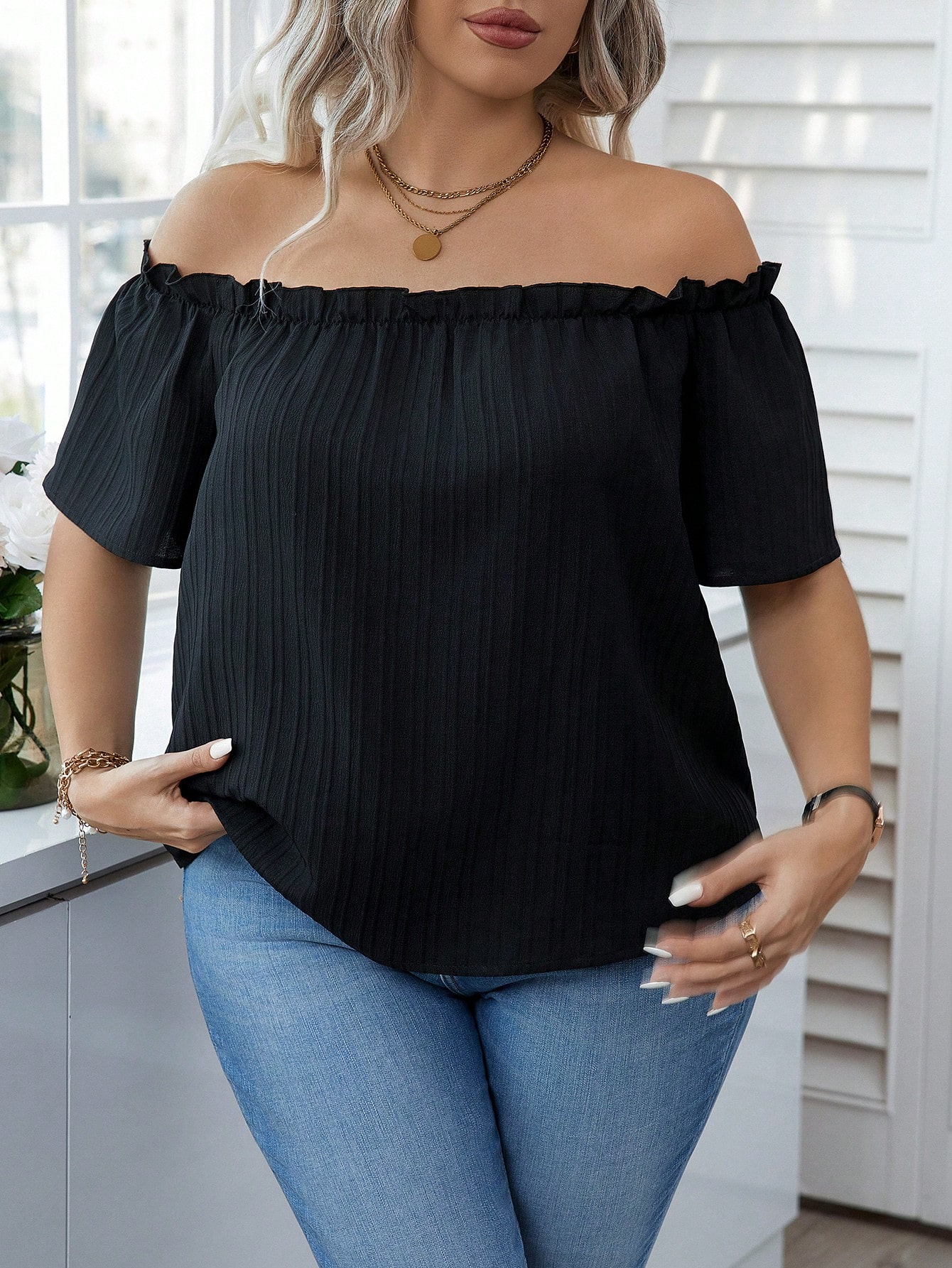 Blusa preta sexy com ombros à  - Blouse Off Shoulder avaliação e preço